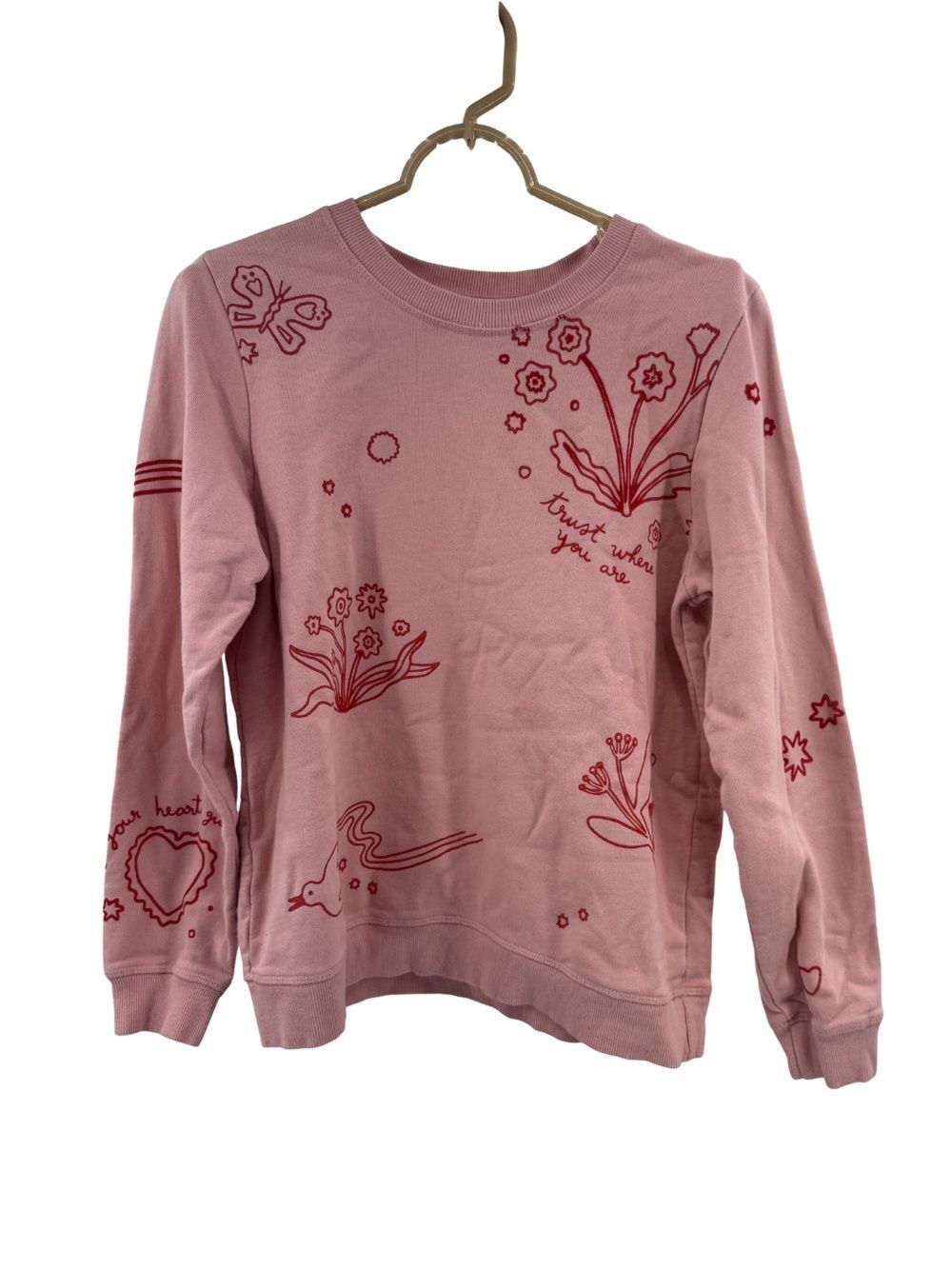 ban.do Pastel Pink Sweatshirt red floral hearts trust where you are M casual